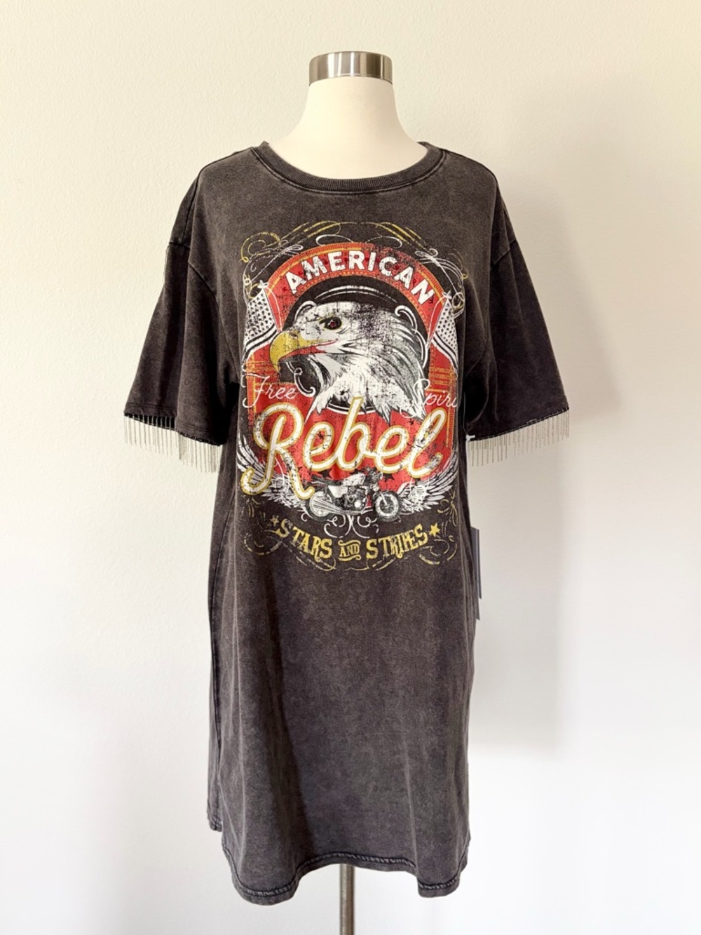 Mimi Chica NWT American Rebel Garment Washed Oversized T-Shirt Dress Large L